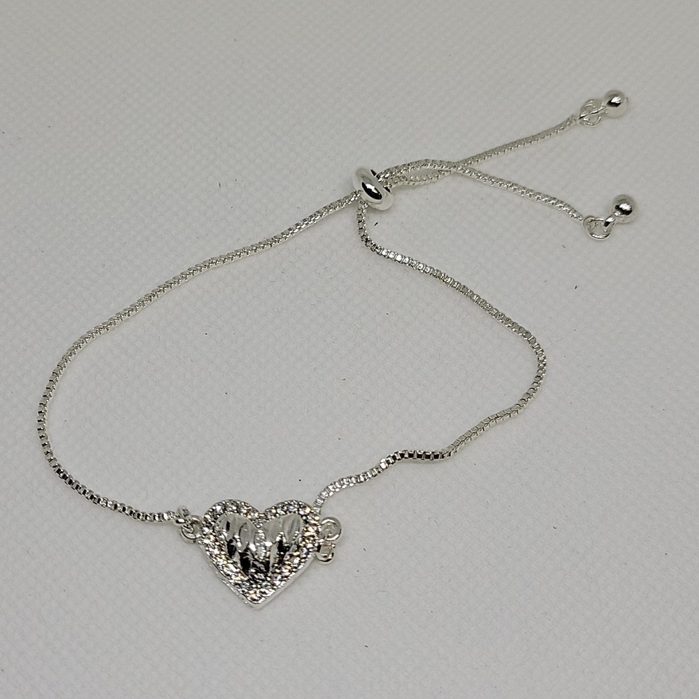 Heart Rhinestone Bracelet Adjustable 5"